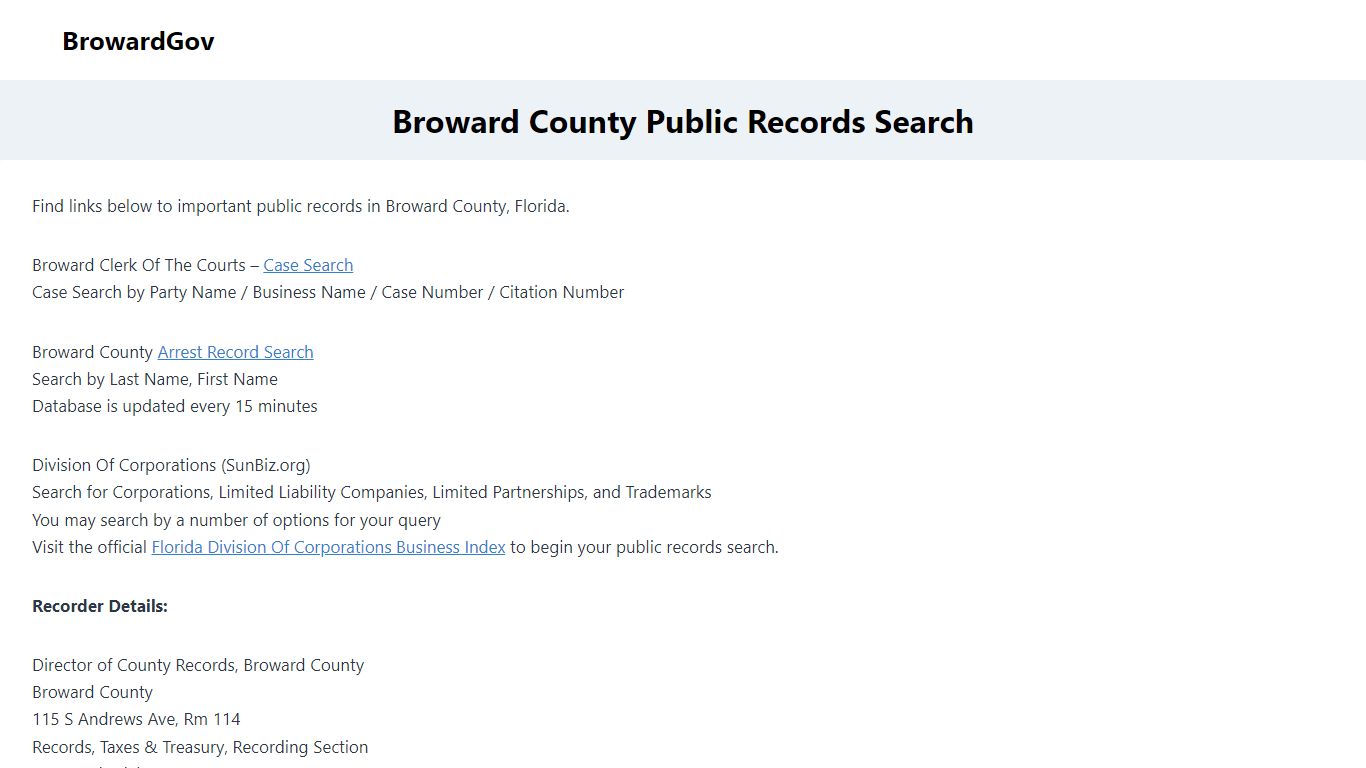 Broward County Public Records Search - BrowardGov